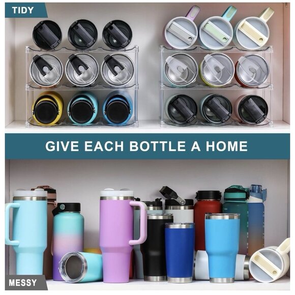 3 Tier Hold 9 Stackable Water Bottle Organizer for Home Countertop Fridge Pantry - Picture 4 of 8